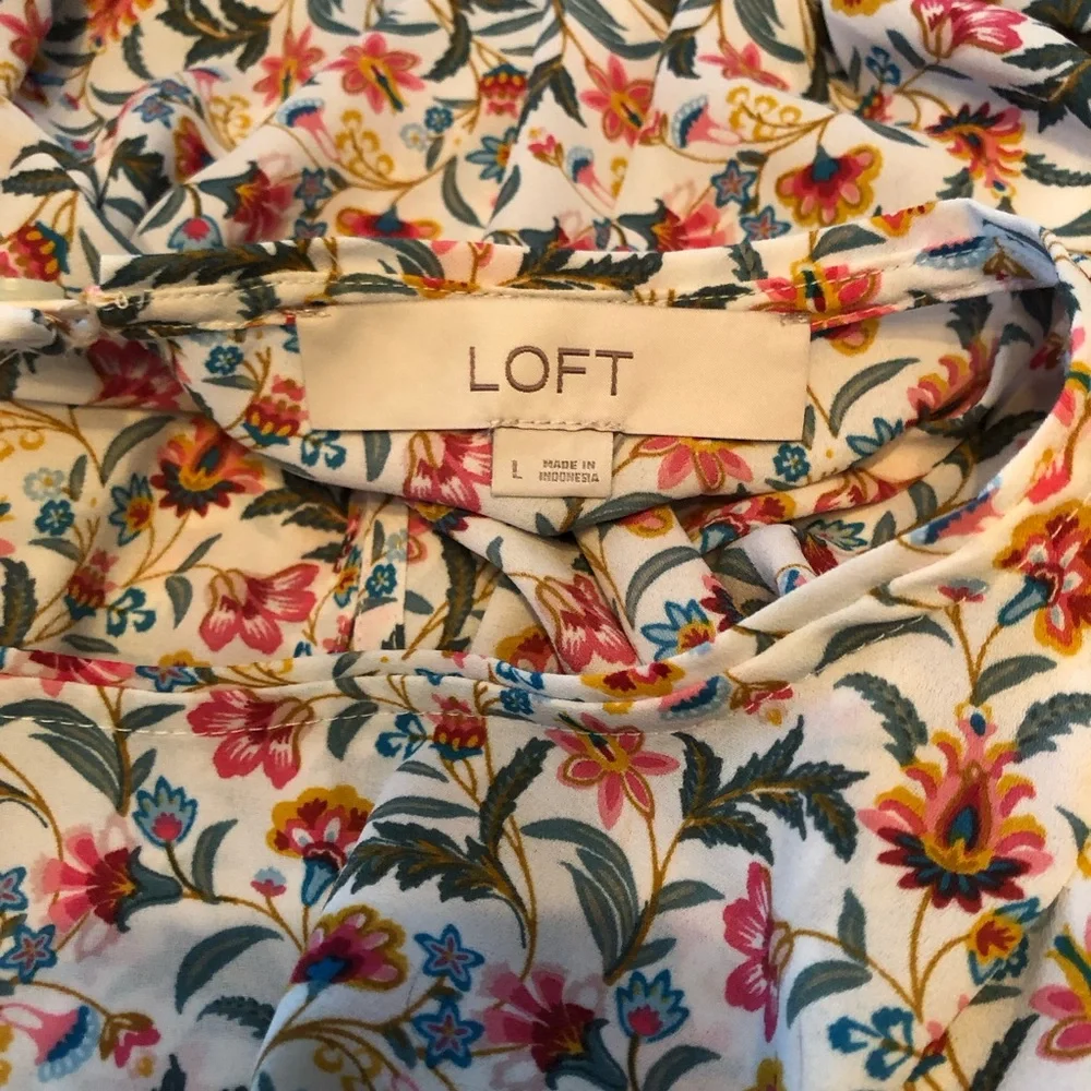 LOFT Floral Puff Sleeve LS Blouse L